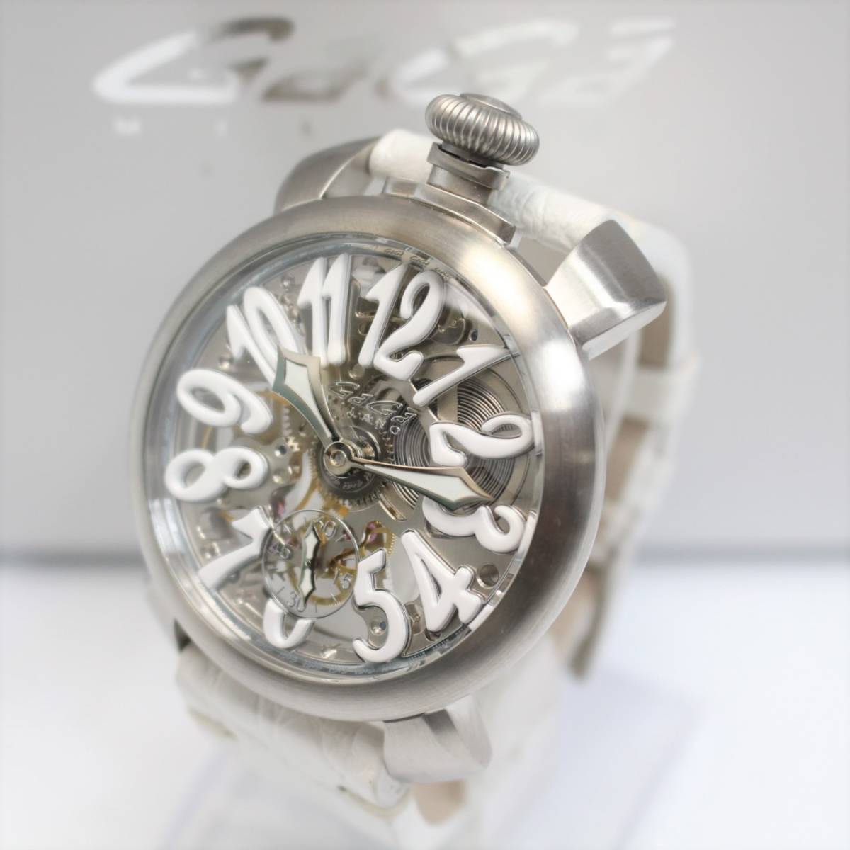 ガガミラノ マヌアーレ 48MM スケルトン 手巻き 腕時計 5310.01 メンズ レザー白ベルト