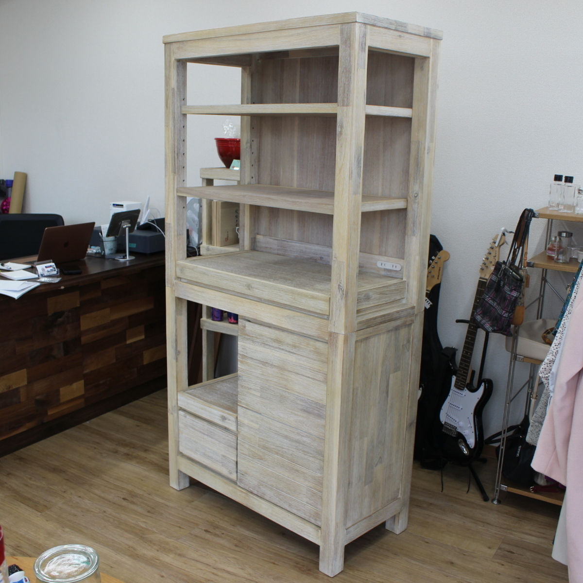 ウニコ マノア キッチンボード 食器棚 幅90cm 天然木 キャビネット 