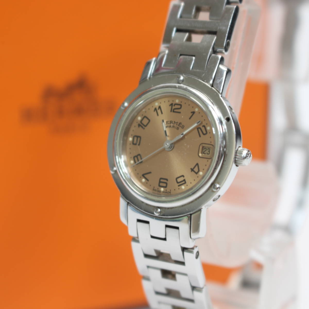 横浜市港北区にて エルメス 腕時計　クリッパー CL4.210 オレンジ文字盤  を出張買取させて頂きました。
